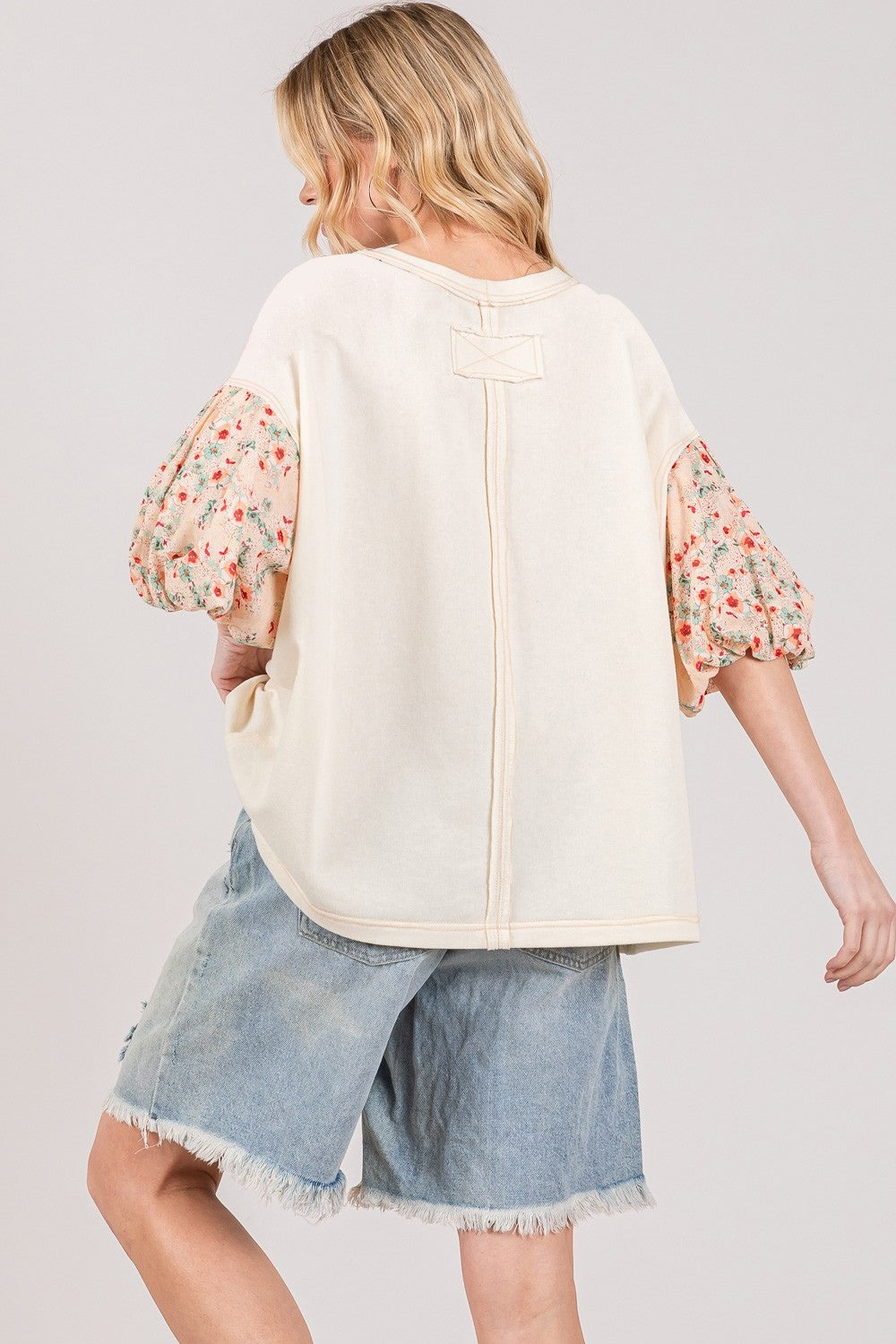 SAGE + FIG Round Neck Bubble Sleeve Oversize Top