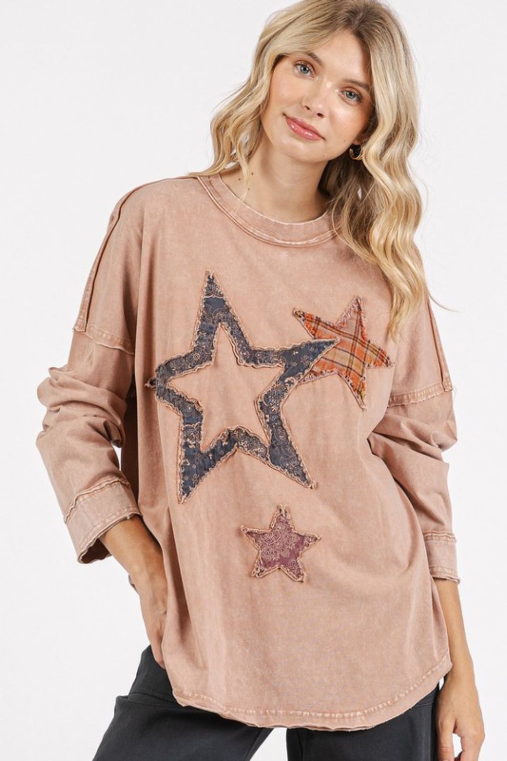 Mittoshop Mineral Wash Star Patch Long Sleeve T-Shirt