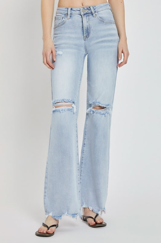 Risen Full Size High Rise Distressed Wide Leg Jeans